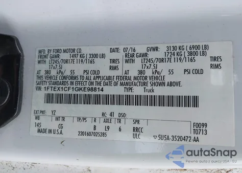 2016 Ford F-150 Xl z USA, uszkodzony, nr VIN 1FTEX1CF1GKE98814